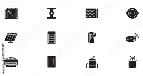 Renewable Energy Icons Set, Featuring Solar Panels, Wind Turbines, Hydroelectric Power