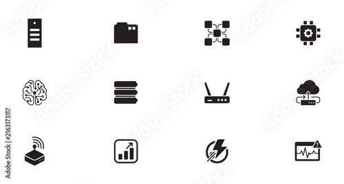 Icons Set with Brain, Network, Data, and Technology Symbols. Modern Design Elements for Digital Interfaces, Software