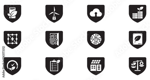 Icons Set, Sustainable Energy and Eco-Friendly Technology Symbols, Representing Renewable Resources and Environmental