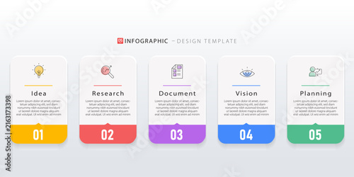 Business infographic template. 5 Step timeline journey. Process diagram, 5 options on white background, Infograph elements vector illustration.