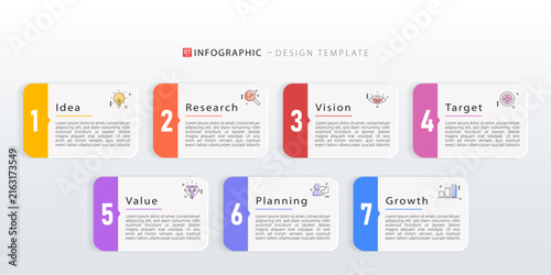 Timeline Creator infographic template. 7 Step timeline journey, calendar Flat simple infographics design template. presentation graph. Business concept with 7 options, vector illustration.