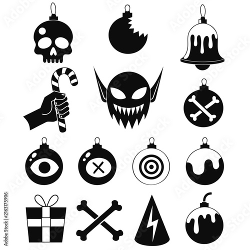 coloring page line art the christmas icon set ornament horror black vector