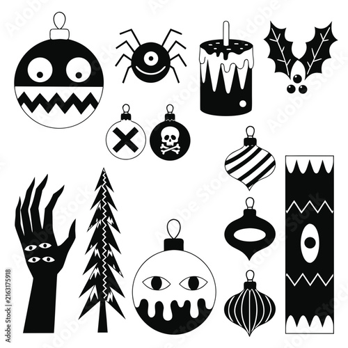 coloring page line art the christmas icon set ornament horror black vector