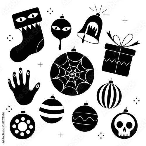 coloring page line art the christmas icon set ornament horror black vector