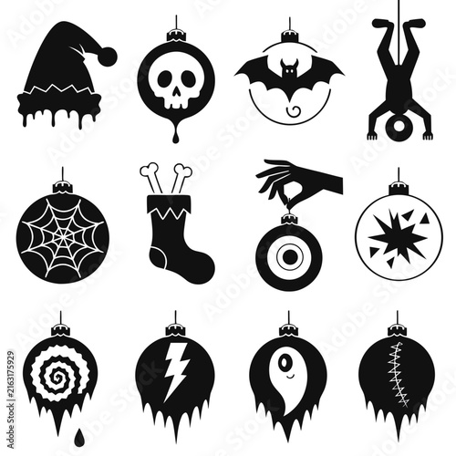 coloring page line art the christmas icon set ornament horror black vector