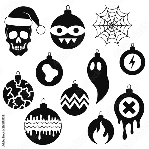 coloring page line art the christmas icon set ornament horror black vector