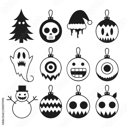coloring page line art the christmas icon set ornament horror black vector