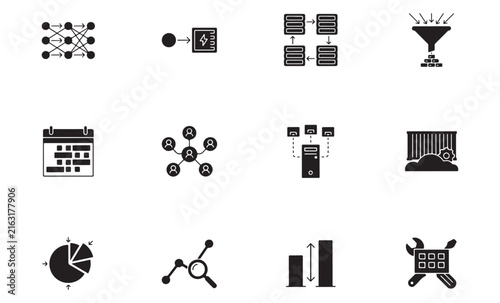 Data Icons Set with Network, Funnel, Chart, and People Illustrations. Business Analytics, Statistics