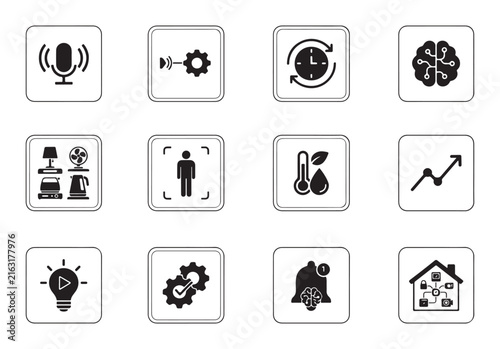 Icon Set with Various Symbols Representing Technology, Communication, and Abstract Concepts