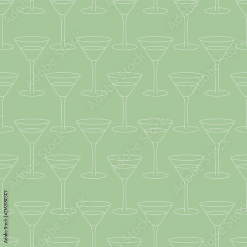 Martini glass. Seamless vector pattern Endless background of glass wine glasses Grenn background