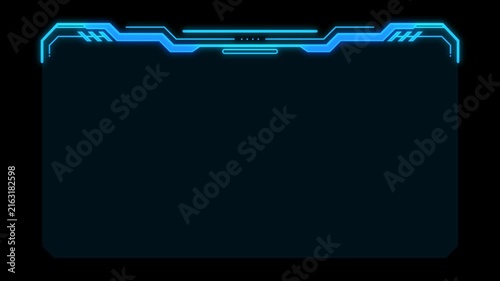Futuristic Top Banner HUD Frame with Glowing Blue Neon Light Lines for Sci-Fi Sci Fi Broadcast Stream Header