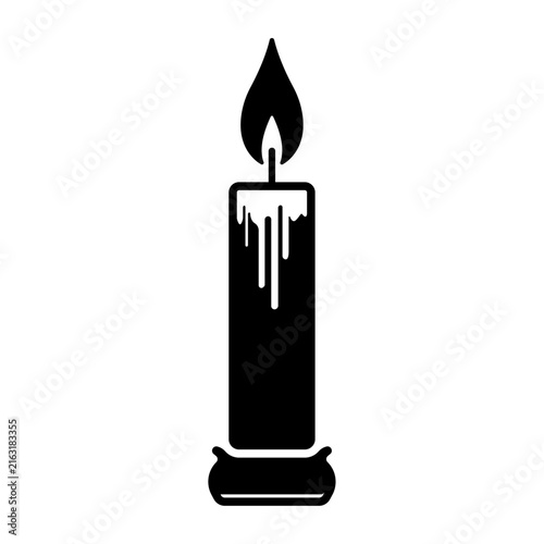 Burning Candle Vector Icon with Dripping Wax Silhouette