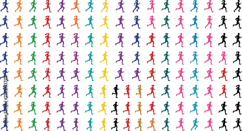 Running, people, collection, colorful, silhouettes, fitness, exercise, sport, healthy, lifestyle, activity, runners, marathon, cardio, motion