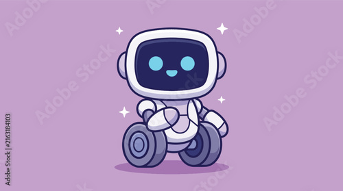 Cute cartoon robot character with glowing blue eyes.