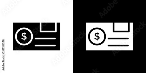 Cheque icon with dollar coin and signature lines, for bank cheque, payment document, and banking apps
