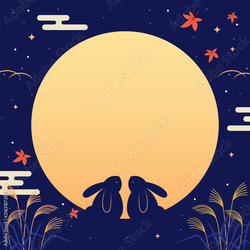 Otsukimi Moon Viewing Festival greeting card vector illustration. 