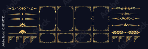 Gold and white vintage border elements collection with luxury frames and elegant dividers.