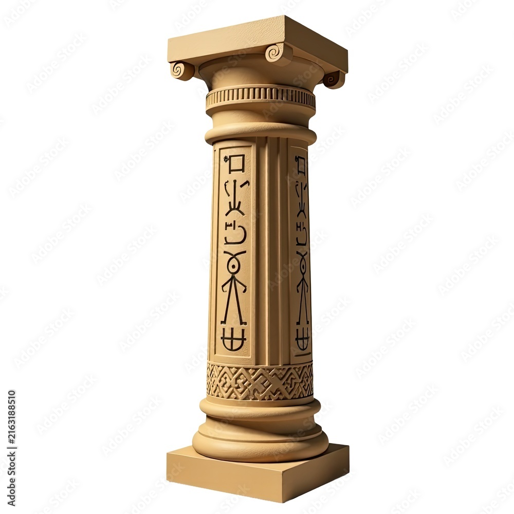 Fototapeta premium Ancient Egyptian architectural detail featuring a pillar with inscribed hieroglyphics