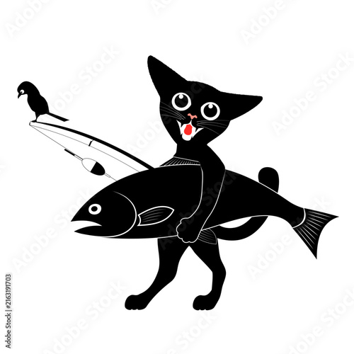 Cat with fish vector illustration