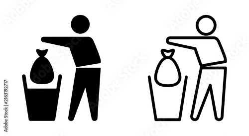 Person disposing of trash into receptacle black silhouette icon