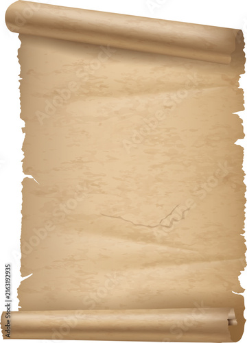 A rolled parchment scroll with aged texture is displayed on transparent background