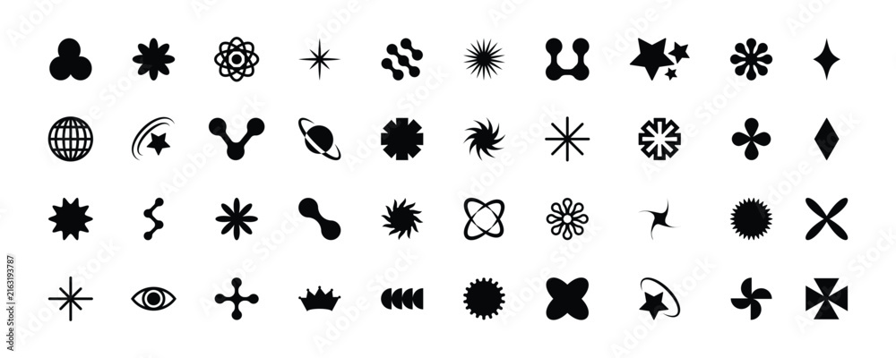 Obraz premium Abstract Y2k graphic design elements most commonly used in brand logo, graphic design and posters. Black color Y2k icon isolated on white background. Vector illustration.