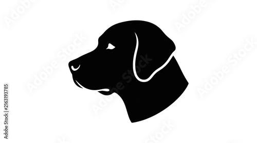 Minimalist black silhouette profile view of a labrador retriever head isolated on white background with clean vector graphic dog head profile
