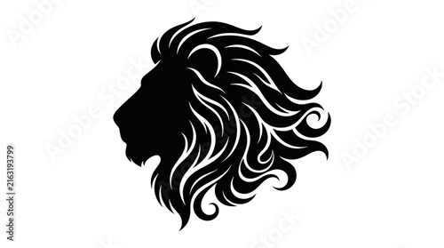 Minimalist black lion head silhouette profile artistic vector graphic design symbol illustrating strength power majesty leadership courage bold fierce wildlife icon