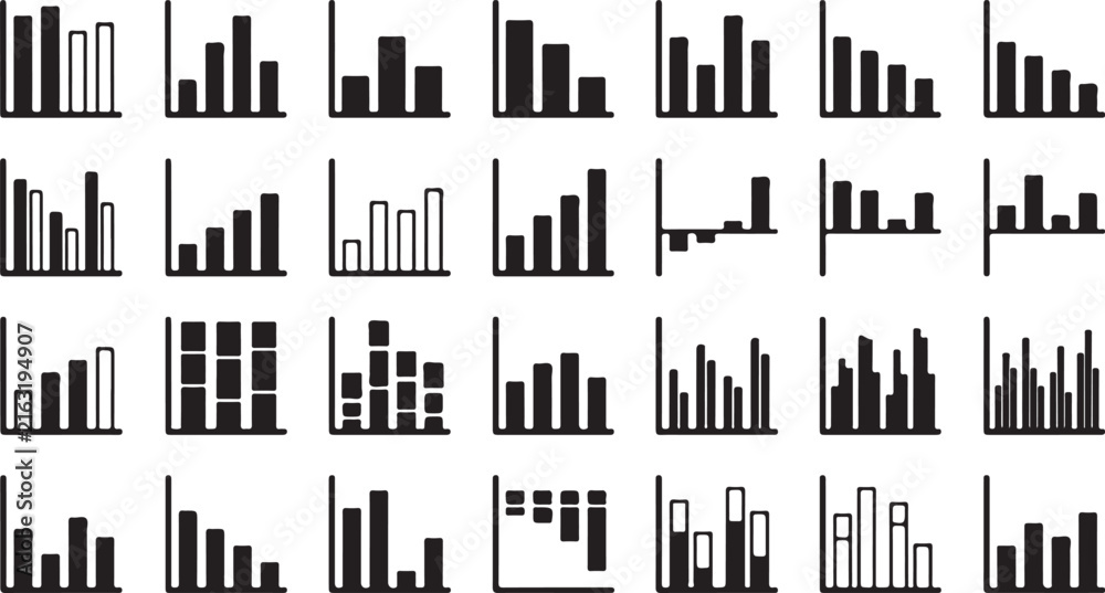 Obraz premium Collection of various bar chart representing statistical data, comparative analysis, growth trends, and financial performance
