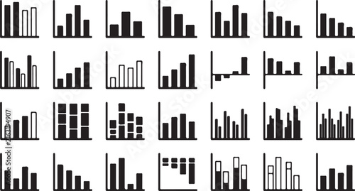 фотографія Collection of various bar chart representing statistical data, comparative analy