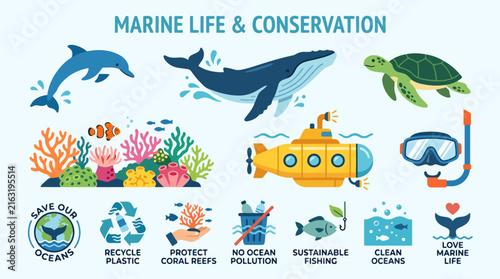 Marine Life Conservation Poster Illustration.