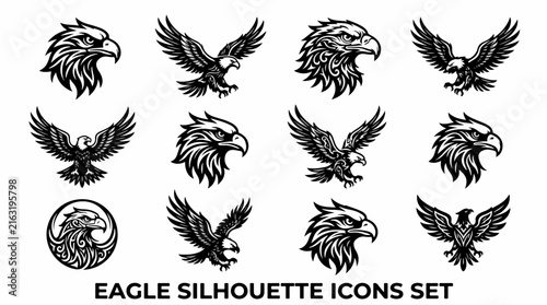 Eagle Silhouette Icons Set Collection.