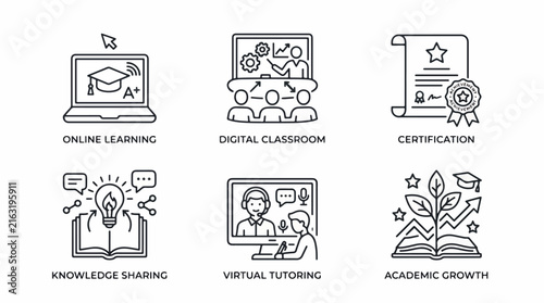 E learning icons on white background.