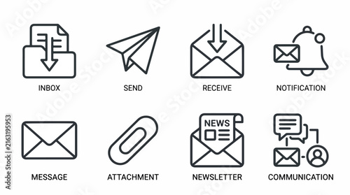 Email icons and communication symbols.