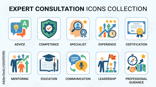 Expert consultation icons for business advice.