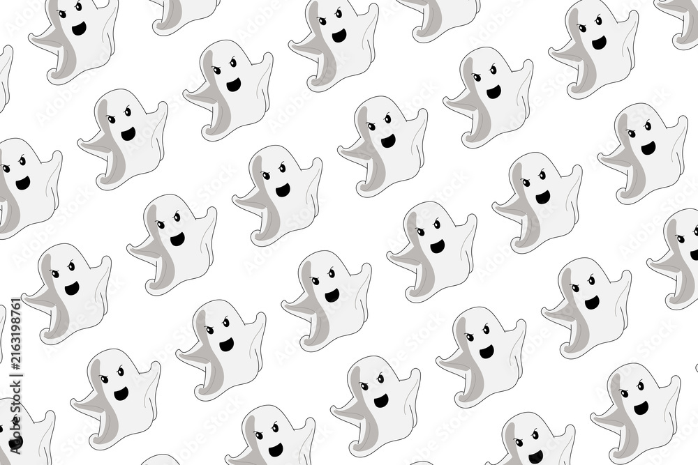 Obraz premium Cartoon-style Halloween ghost pattern for children’s backgrounds, decorations, and creative projects