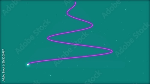 Abstract Neon Christmas Tree Line Motion Graphics, Pink Glowing Light Tracer Spiral Animation on Teal Background