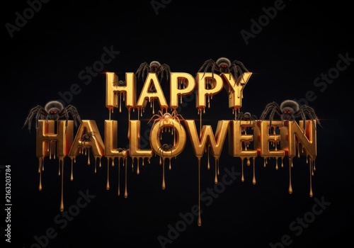 Glowing halloween message with dripping golden paint effect on dark background