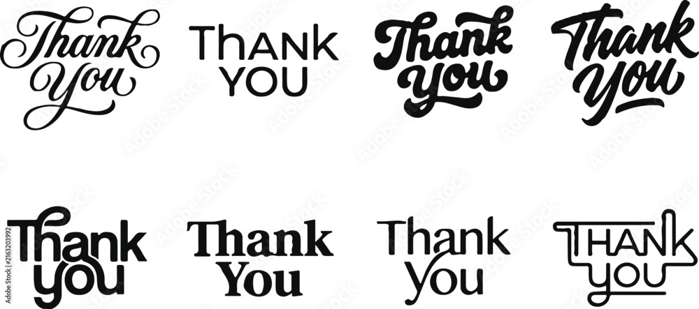 Obraz premium Collection of various thank you hand lettering phrases and typography designs for greeting cards and social media
