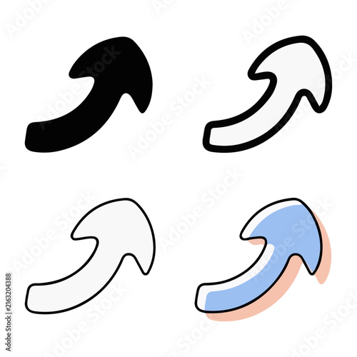 Set of stylized arrow quotation marks in various colors and styles isolated on transparent background