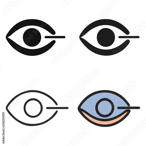 Set of stylized eye icons showing different visual states and conditions with transparent background for graphic design use