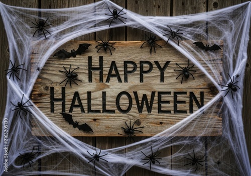 Spooky halloween greeting with decorative cobweb and spiderweb details.
