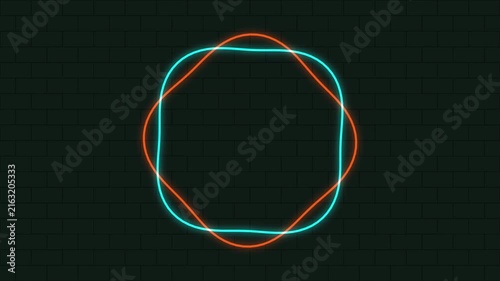 Abstract Cyan Orange Glowing Neon Rings Motion Graphics, Interlocking Organic Wave Circle Frame Animation on Dark Background