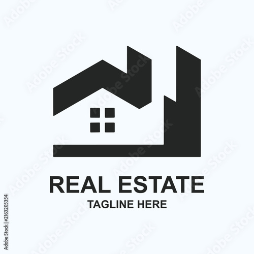 Modern Real Estate Logo Design with House, Building, Roof and Property Icons for Architecture, Construction, Home Sale and Business Branding Vector Illustration