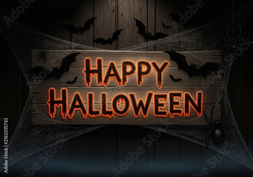Eerie halloween greeting with silhouetted bats and glowing text on a dark background