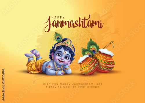 dahi handi Hindu festival of happy shree lord krishna god born janmashtami. abstract vector illustration design. white background
