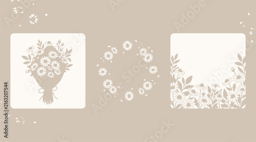 Minimalist Beige Floral Frames and Bouquet Vector Collection