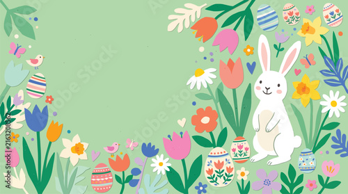 Easter Holiday Bunny and Spring Floral Vector Banner