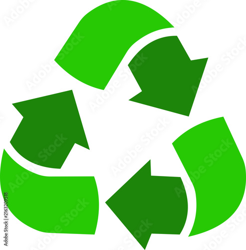 Eco-friendly recycling vector icon featuring recycle symbols, sustainable clothing, global recycling, batteries, green leaves, and people promoting environmental conservation and reuse.