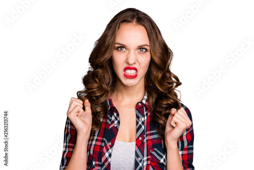 Bild auf Leinwand Close-up portrait of attractive fury mad wavy-haired lady wanting vendetta isola